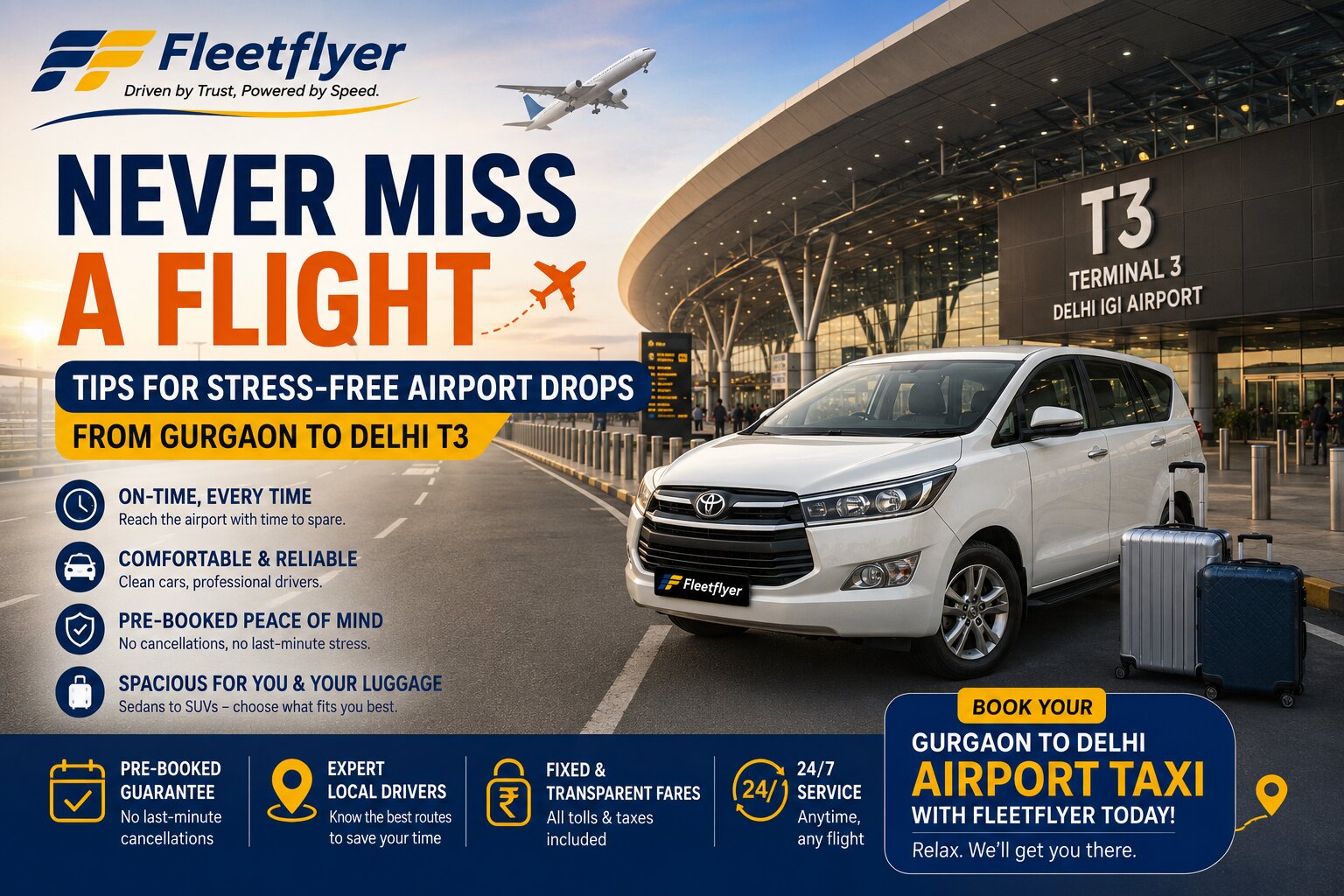 Never Miss a Flight: Tips for Stress-Free Airport Drops from Gurgaon to Delhi T3
